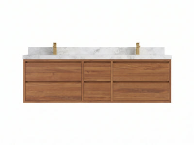 Madison Floating Teak Wood 72 in. W x 22 in. D Double Sink Bathroom Vanity