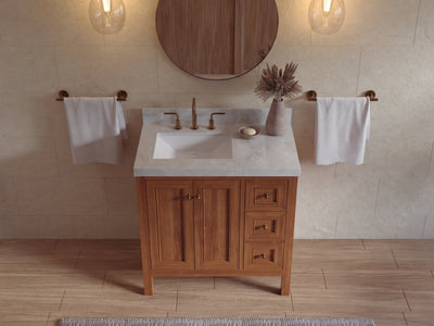 Nashville Teak Wood 36 in. W x 22 in. D Left Offset Sink Bathroom Vanity