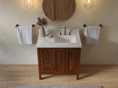Nashville Teak Wood 36 in. W x 22 in. D Right Offset Sink Bathroom Vanity