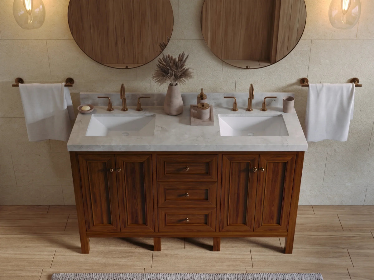 Nashville Teak Wood 60 in. W x 22 in. D Double Sink Bathroom Vanity