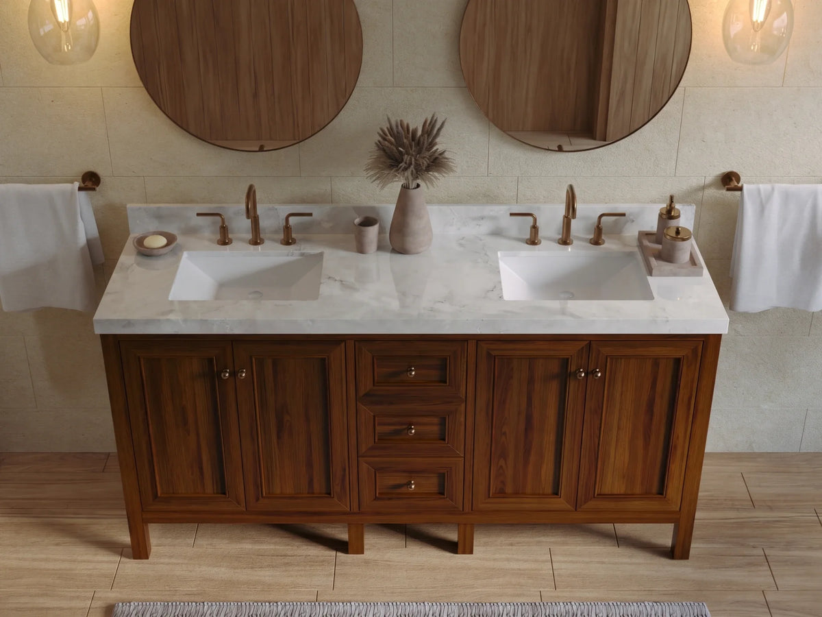 Nashville Teak Wood 72 in. W x 22 in. D Double Sink Bathroom Vanity