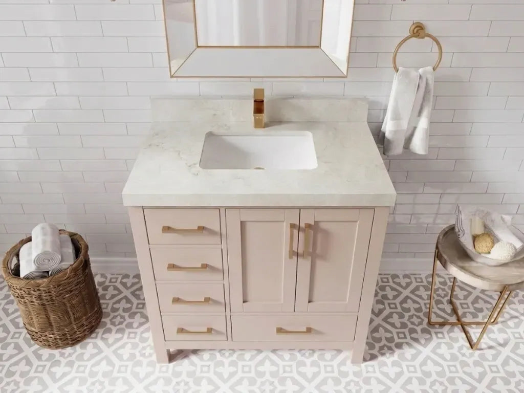 Malibu 36 in. W x 22 in. D with Center Sink Bathroom Vanity | 
              
                Pink
                
                  
             - MLB_PNK_WHQZ_36CR - photo №19