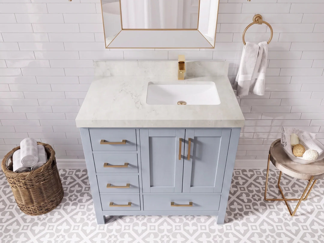 Malibu 36 in. W x 22 in. D Right Offset Sink Bathroom Vanity | 
              
                Blue Heather
                
                  
             - MLB_BLU_WHQZ_36R - photo №21