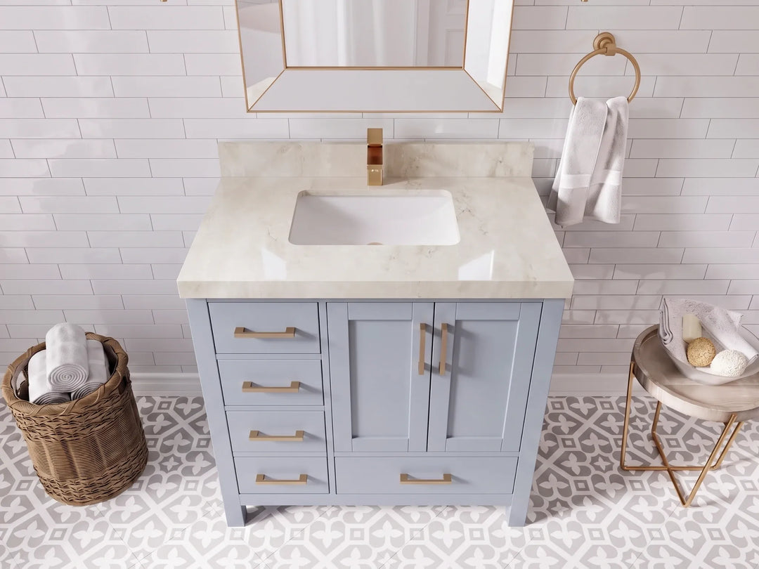 Malibu 36 in. W x 22 in. D with Center Sink Bathroom Vanity | 
              
                Blue Heather
                
                  
             - MLB_BLU_WHQZ_36CR - photo №19