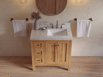 Nashville Teak Wood 36 in. W x 22 in. D Right Offset Sink Bathroom Vanity