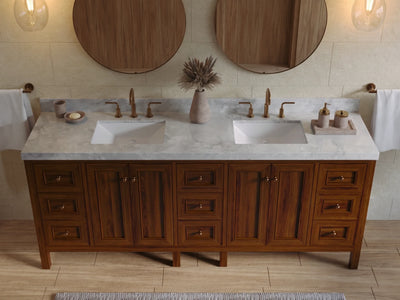 Nashville Teak Wood 84 in. W x 22 in. D Double Sink Bathroom Vanity