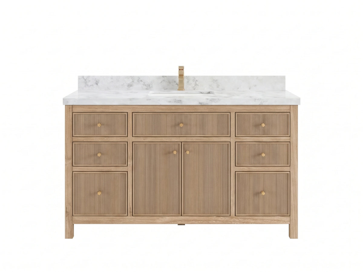 Sonoma Reeded Teak Wood 60 in. W x 22 in. D Single Sink Bathroom Vanity