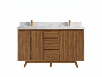 Madison Teak Wood 60 in. W x 22 in. D Double Sink Bathroom Vanity