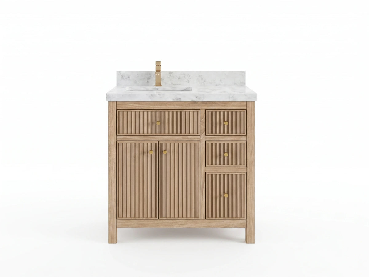 Sonoma Reeded Teak Wood 36 in. W x 22 in. D Left Offset Sink Bathroom Vanity