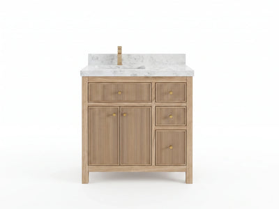 Sonoma Reeded Teak Wood 36 in. W x 22 in. D Left Offset Sink Bathroom Vanity