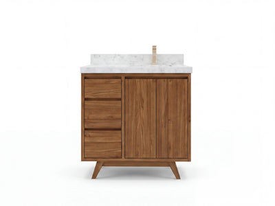 Madison Teak Wood 36 in. W x 22 in. D Right Offset Sink Bathroom Vanity