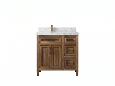 Santa Monica Teak Wood 36 in. W x 22 in. D Left Offset Sink Bathroom Vanity