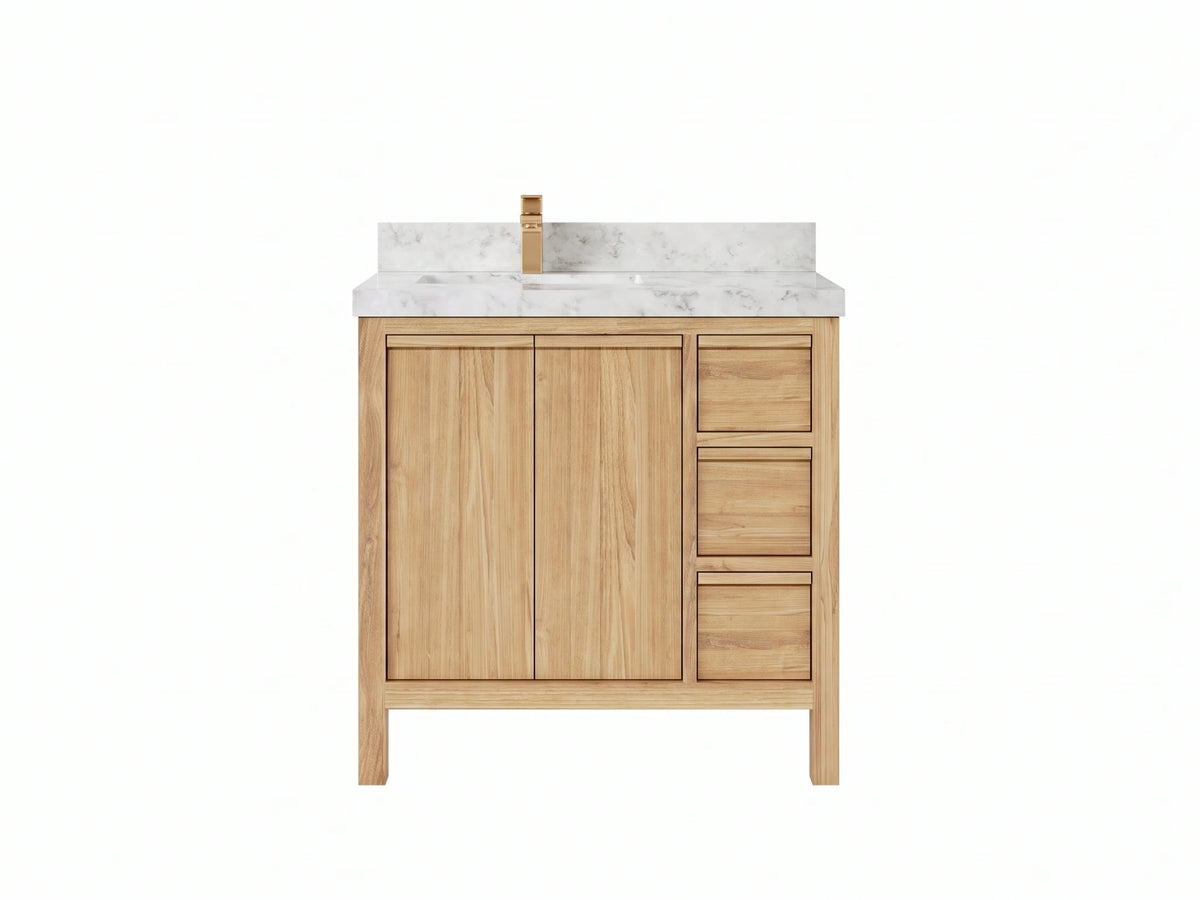 Elizabeth Teak Wood 36 in. W x 22 in. D Left Offset Sink Bathroom Vanity