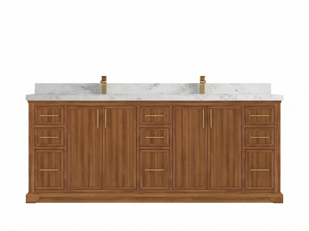 Alys Teak Wood 84 in. W x 22 in. D Double Sink Bathroom Vanity