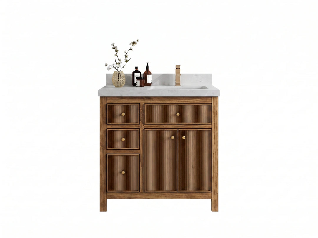 Sonoma Reeded Teak Wood 36 in. W x 22 in. D Right Offset Sink Bathroom Vanity | 
              
                Dark Natural Teak
                
                  
             - SON_TK_DNT_WHQZ_36R - photo №28