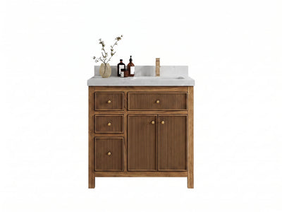 Sonoma Reeded Teak Wood 36 in. W x 22 in. D Right Offset Sink Bathroom Vanity