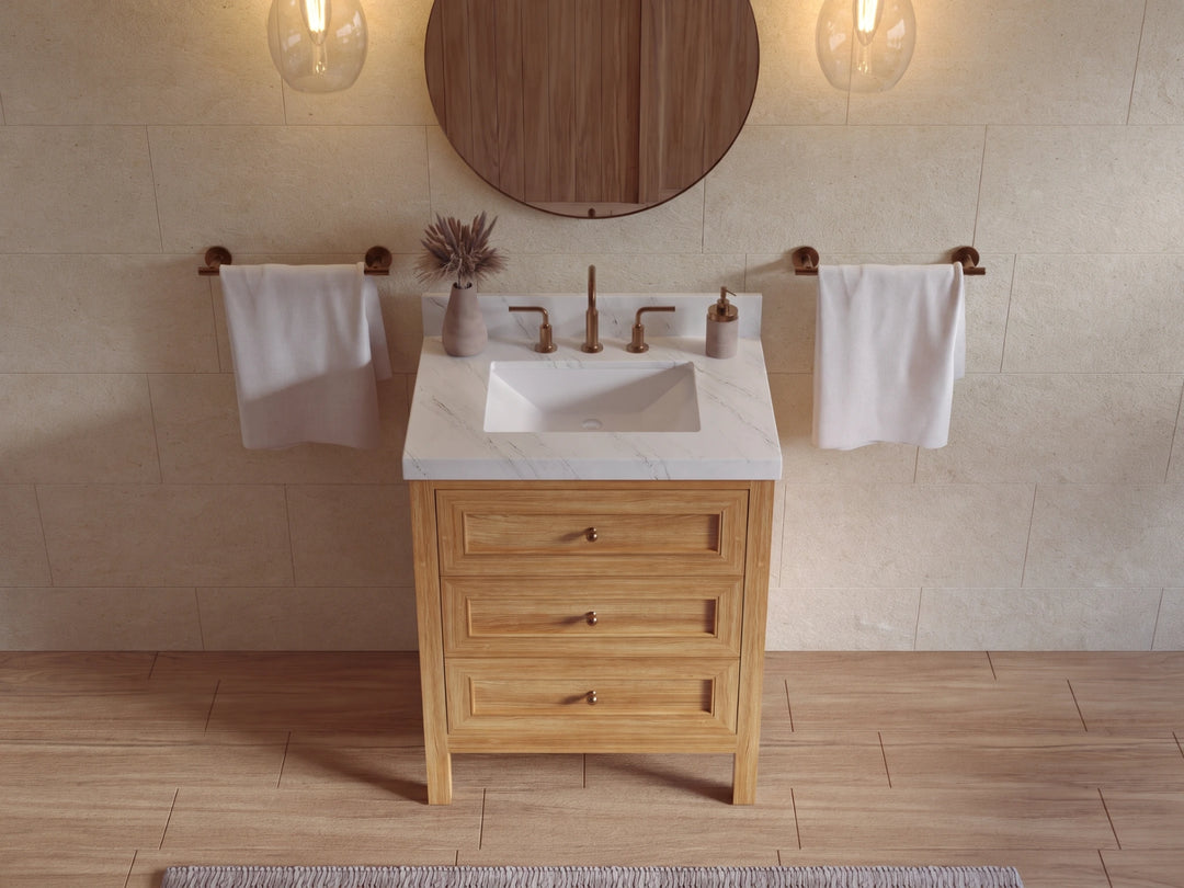Nashville Teak Wood 30 in. W x 22 in. D Single Sink Bathroom Vanity | 
              
                Light Natural Teak
                
                  
             - NAS_TK_LNT_WHQZ_30 - photo №27