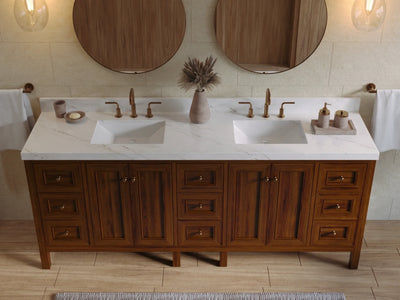 Nashville Teak Wood 84 in. W x 22 in. D Double Sink Bathroom Vanity