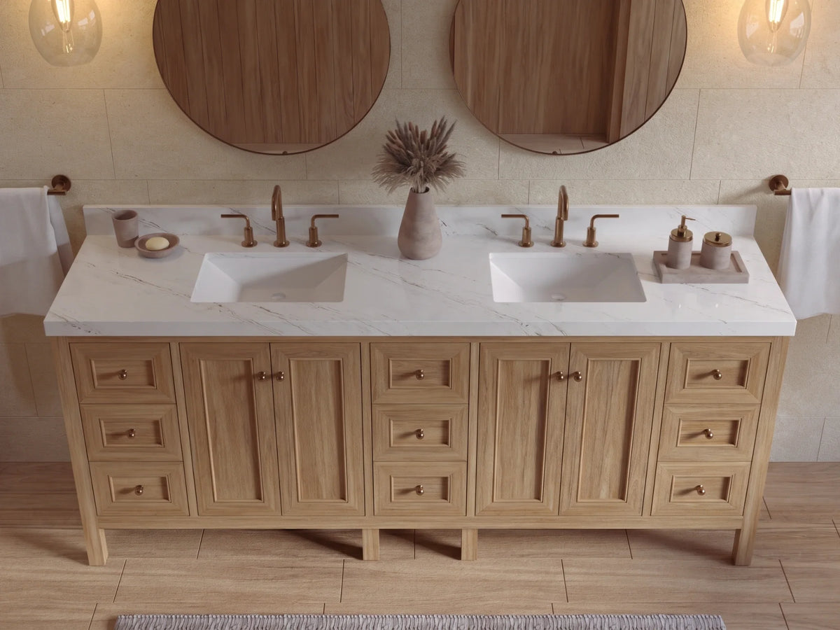Nashville Teak Wood 84 in. W x 22 in. D Double Sink Bathroom Vanity