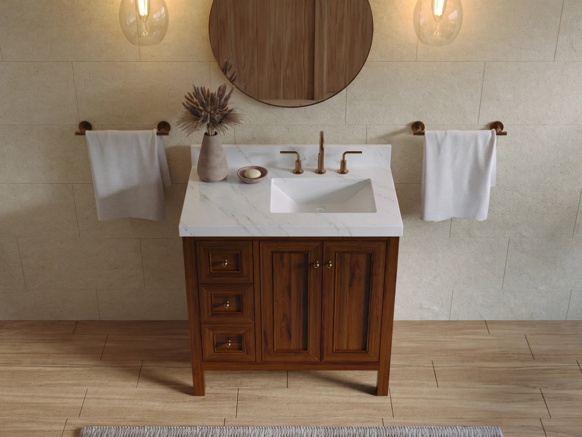 Nashville Teak Wood 36 in. W x 22 in. D Right Offset Sink Bathroom Vanity