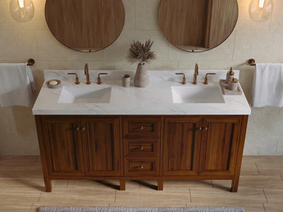 Nashville Teak Wood 72 in. W x 22 in. D Double Sink Bathroom Vanity