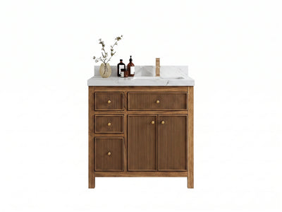 Sonoma Reeded Teak Wood 36 in. W x 22 in. D Right Offset Sink Bathroom Vanity