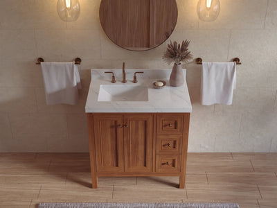 Nashville Teak Wood 36 in. W x 22 in. D Left Offset Sink Bathroom Vanity