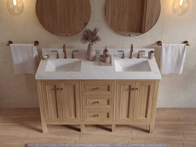 Nashville Teak Wood 60 in. W x 22 in. D Double Sink Bathroom Vanity