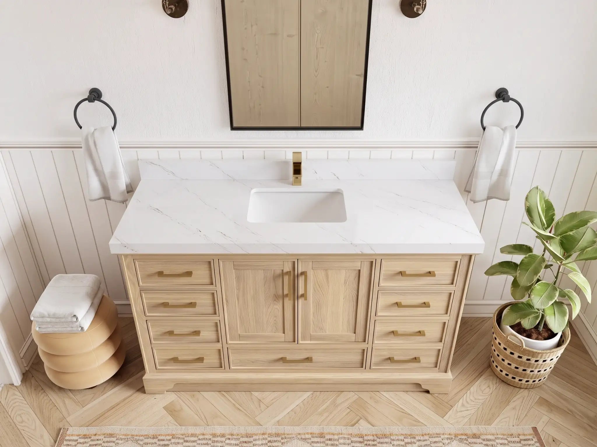 Charlotte White Oak 60 in. W x 22 in. D Single Sink Bathroom Vanity