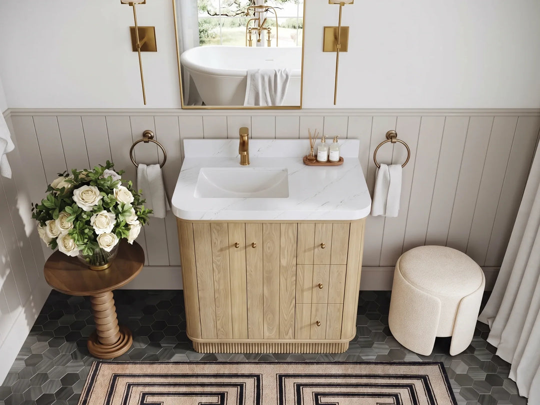 Houston White Oak 36 in. W x 22 in. D Free Standing Curved Edge Left Offset Sink Bathroom Vanity | 
              
                Nordic White Oak
                
                  
             - HOU_WHOK_NORW_CARM_36L - photo №21