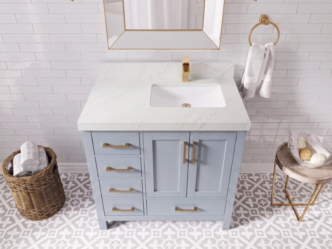 Malibu 36 in. W x 22 in. D Right Offset Sink Bathroom Vanity | 
              
                Blue Heather
                
                  
             - MLB_BLU_WHQZ_36R - photo №22