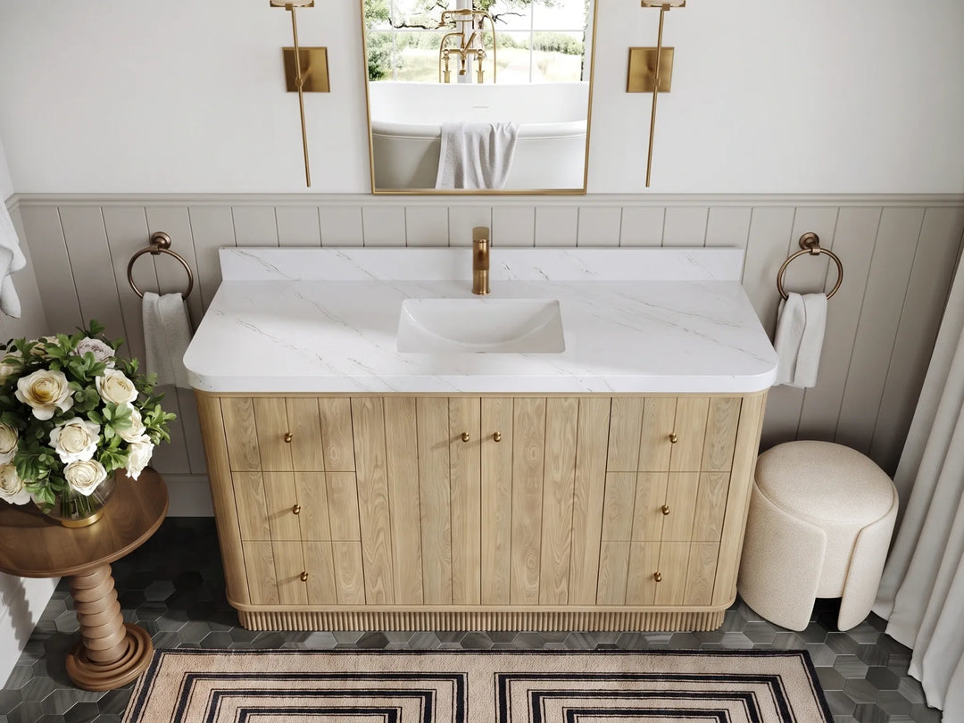 Houston White Oak 60 in. W x 22 in. D Free Standing Curved Edge Single Sink Bathroom Vanity | 
              
                Nordic White Oak
                
                  
             - HOU_WHOK_NORW_CARM_60S - photo №23