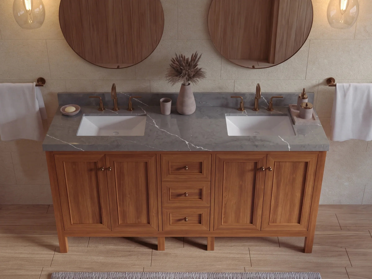 Nashville Teak Wood 72 in. W x 22 in. D Double Sink Bathroom Vanity