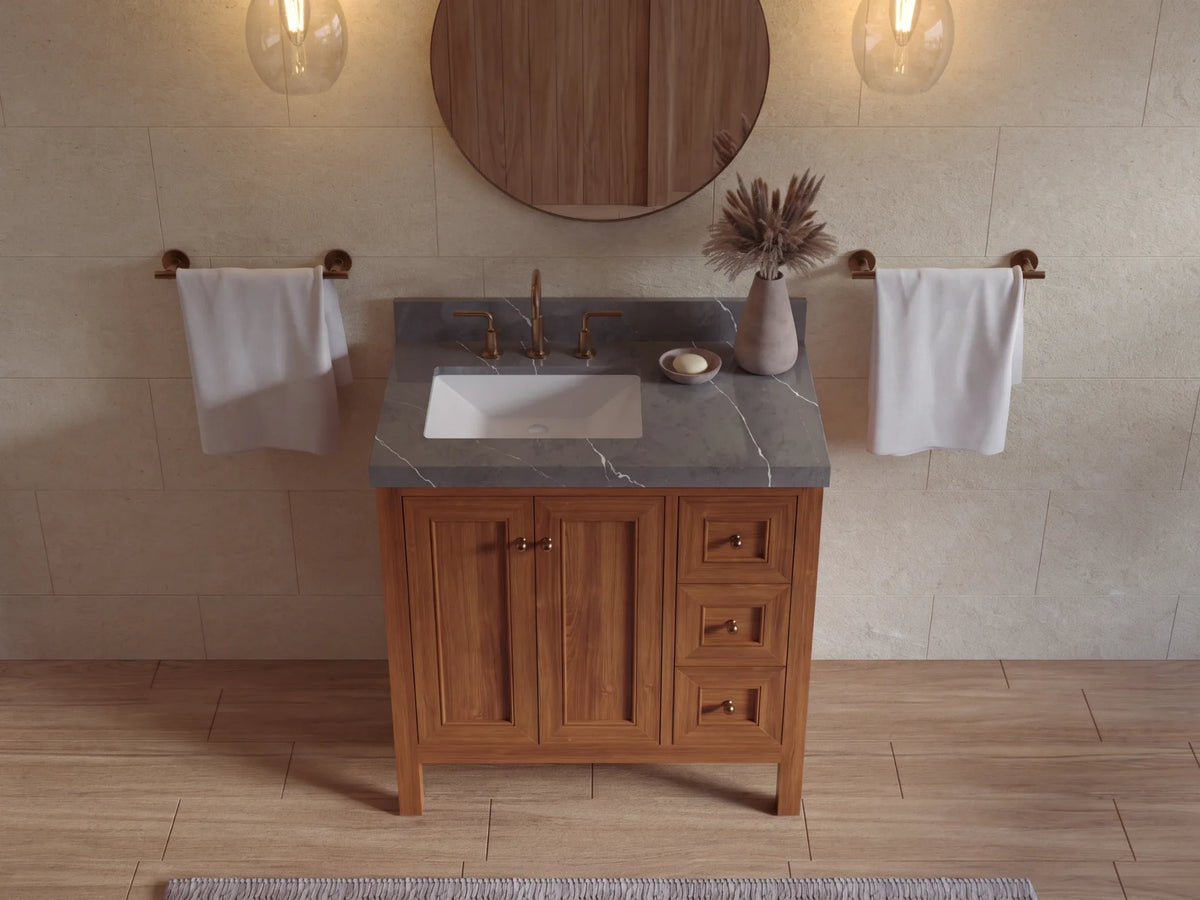 Nashville Teak Wood 36 in. W x 22 in. D Left Offset Sink Bathroom Vanity