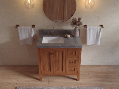 Nashville Teak Wood 36 in. W x 22 in. D Left Offset Sink Bathroom Vanity