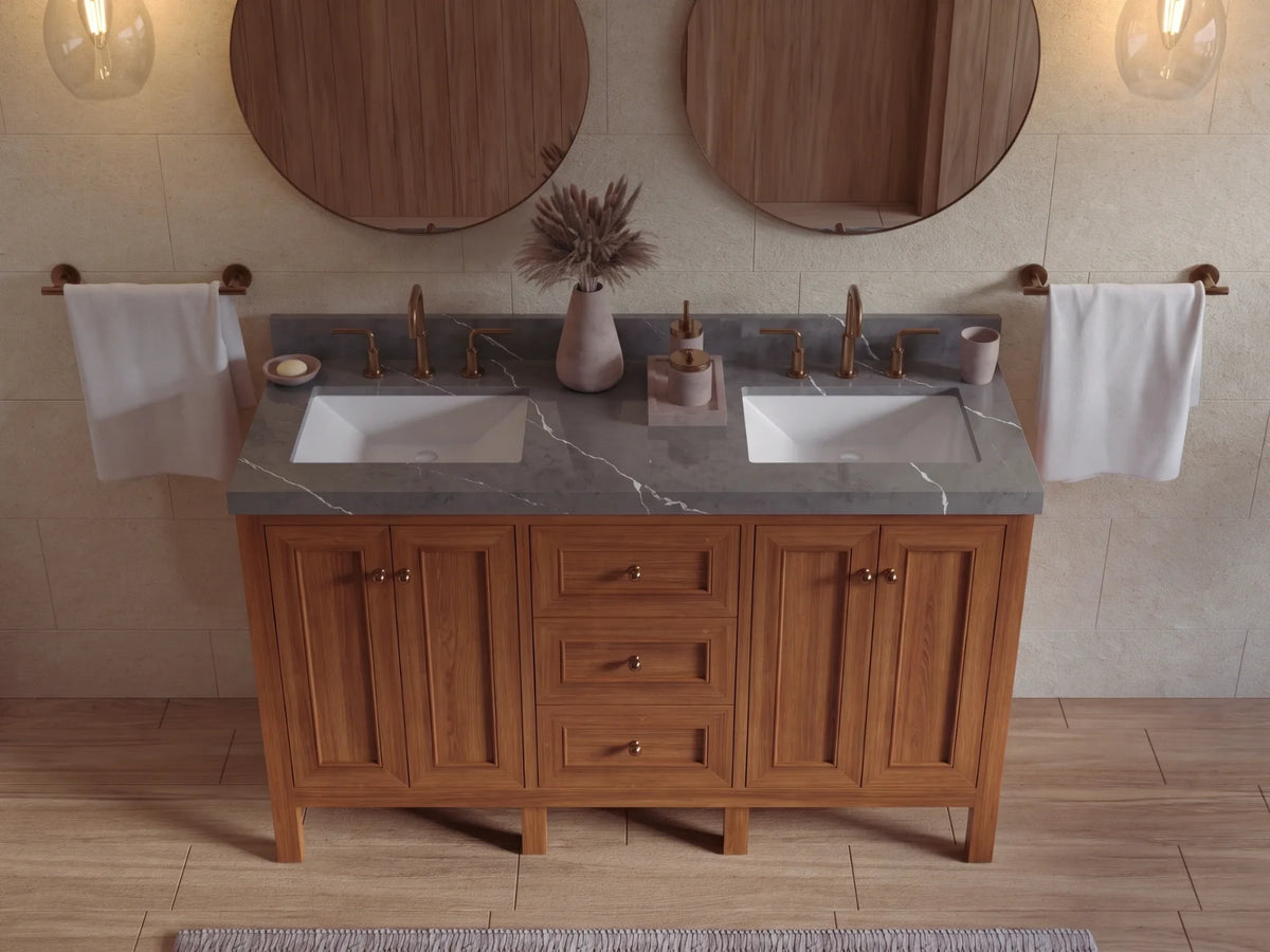 Nashville Teak Wood 60 in. W x 22 in. D Double Sink Bathroom Vanity