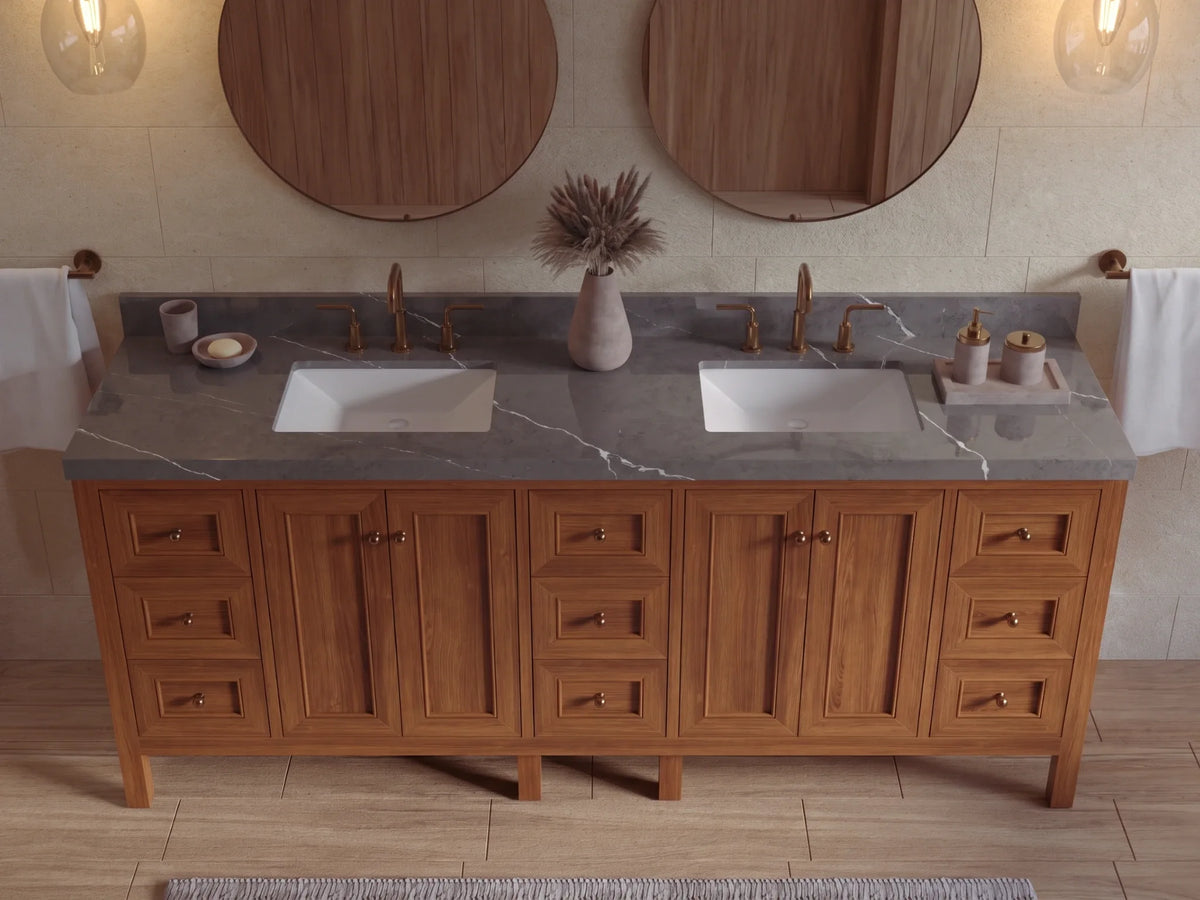 Nashville Teak Wood 84 in. W x 22 in. D Double Sink Bathroom Vanity