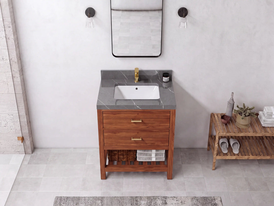 Parker Teak Wood 30 in. W x 22 in. D Single Sink Bathroom Vanity | 
              
                Dark Natural Teak
                
                  
             - PRK_TK_DNT_WHQZ_30 - photo №16
