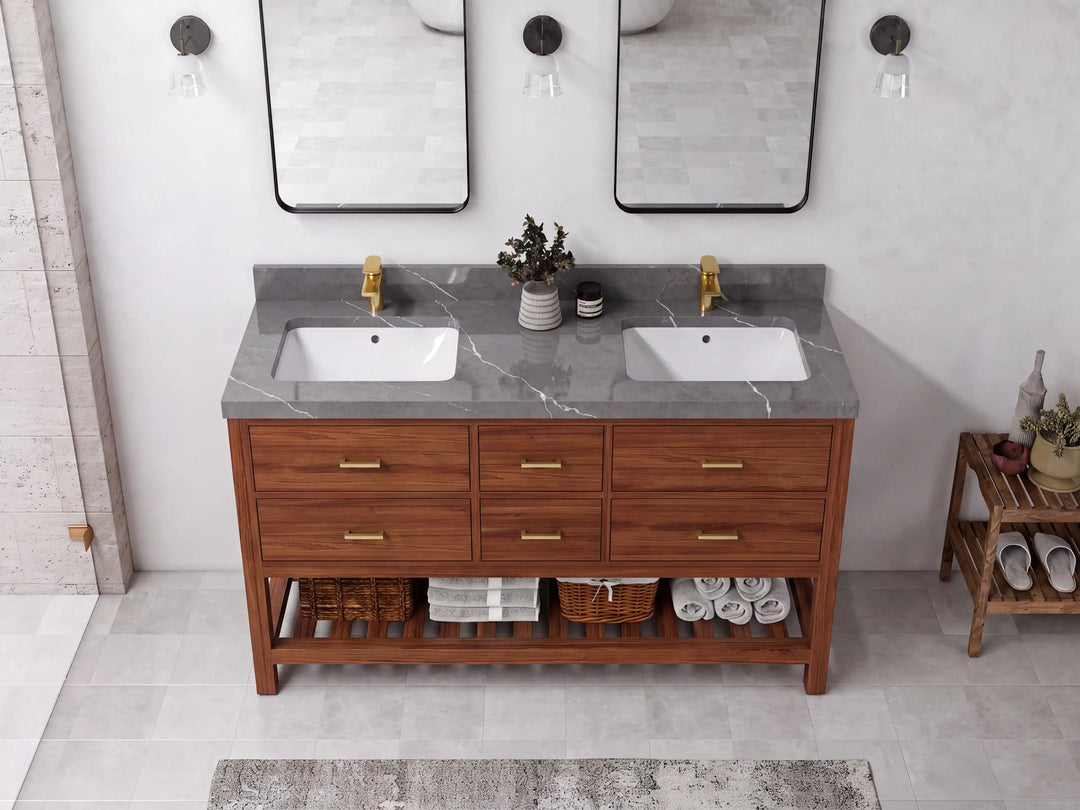 Parker Teak Wood 60 in. W x 22 in. D Double Sink Bathroom Vanity | 
              
                Dark Natural Teak
                
                  
             - PRK_TK_DNT_WHQZ_60D - photo №16
