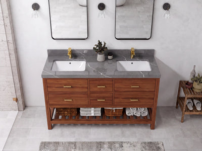 Parker Teak Wood 60 in. W x 22 in. D Double Sink Bathroom Vanity