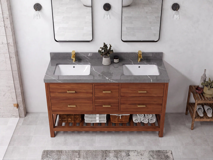 Parker Teak Wood 60 in. W x 22 in. D Double Sink Bathroom Vanity - photo 16