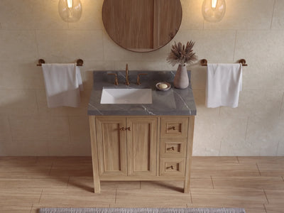 Nashville Teak Wood 36 in. W x 22 in. D Left Offset Sink Bathroom Vanity
