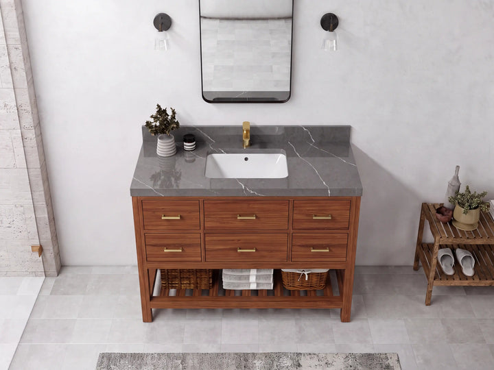 Parker Teak Wood 48 in. W x 22 in. D Single Sink Bathroom Vanity - photo 16