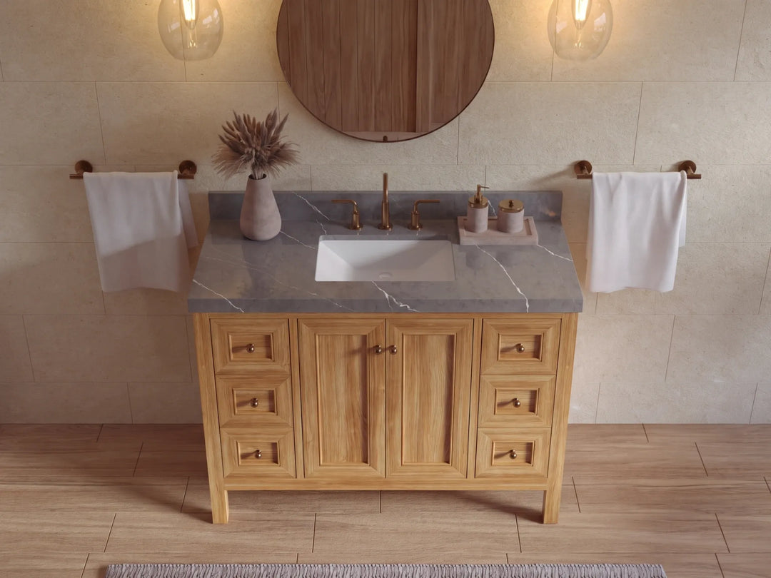 Nashville Teak Wood 48 in. W x 22 in. D Single Sink Bathroom Vanity | 
              
                Light Natural Teak
                
                  
             - NAS_TK_LNT_WHQZ_48S - photo №22