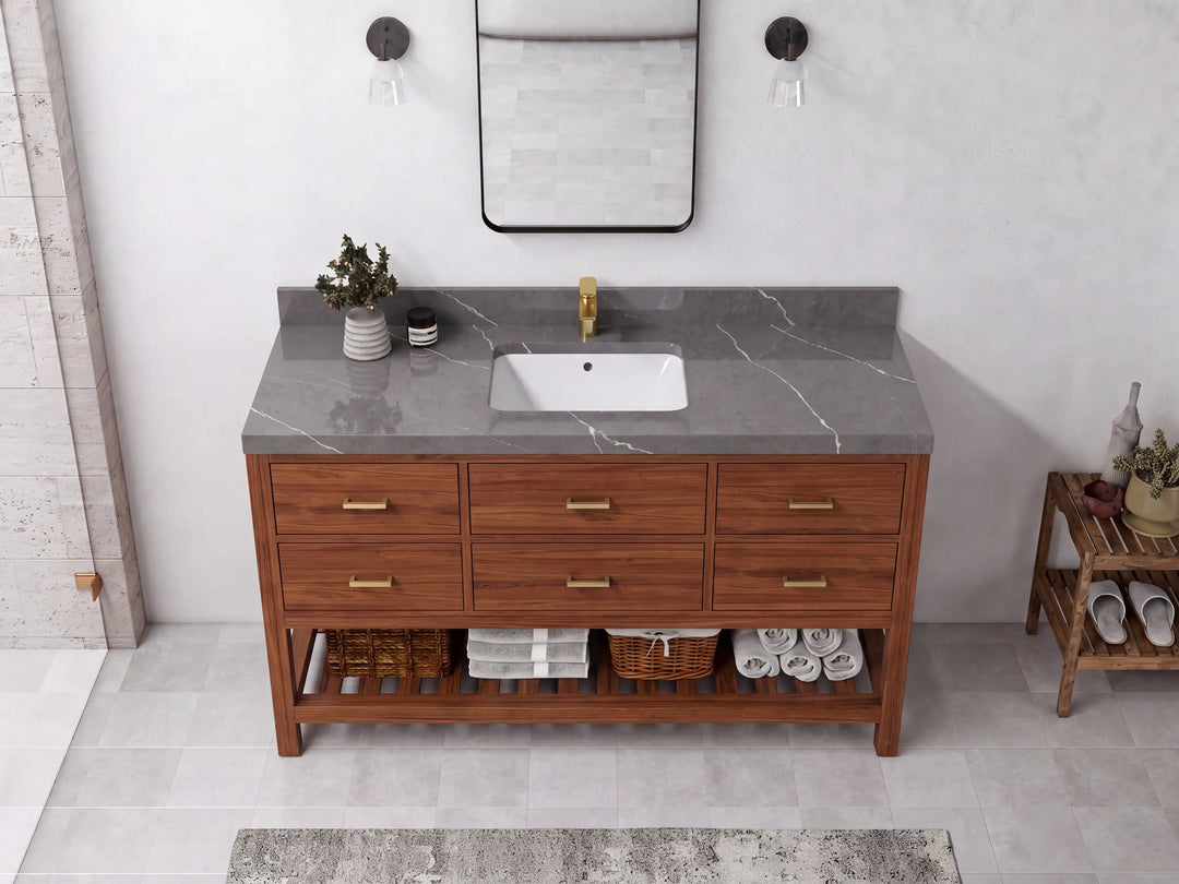 Parker Teak Wood 60 in. W x 22 in. D Single Sink Bathroom Vanity | 
              
                Dark Natural Teak
                
                  
             - PRK_TK_DNT_WHQZ_60S - photo №16