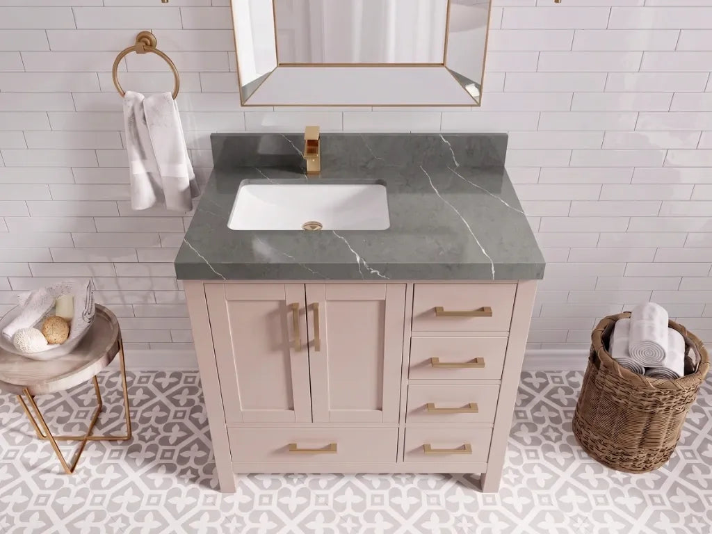 Malibu 36 in. W x 22 in. D Left Offset Sink Bathroom Vanity | 
              
                Pink
                
                  
             - MLB_PNK_WHQZ_36L - photo №24