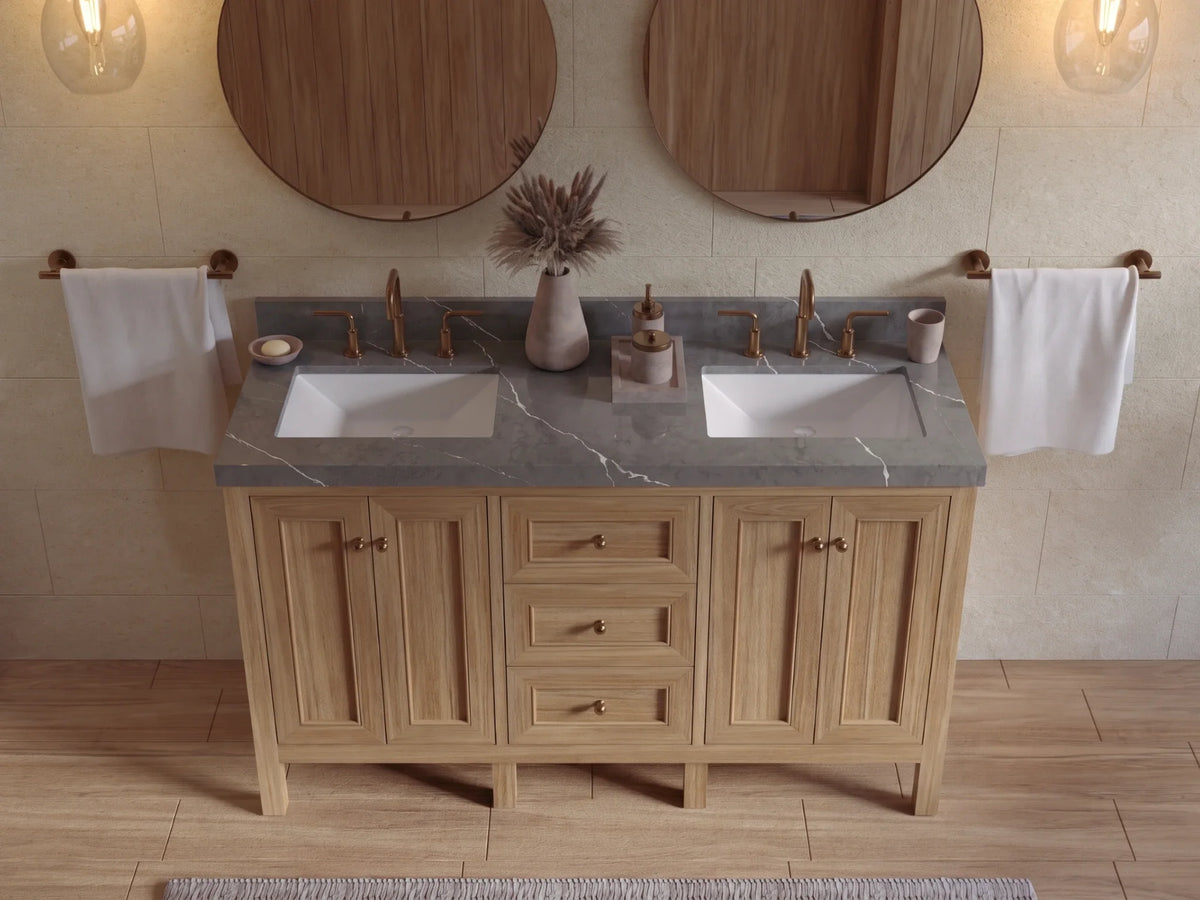 Nashville Teak Wood 60 in. W x 22 in. D Double Sink Bathroom Vanity