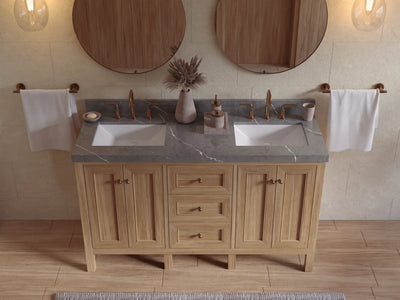 Nashville Teak Wood 60 in. W x 22 in. D Double Sink Bathroom Vanity