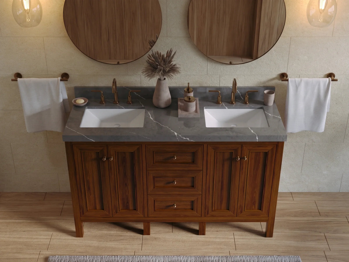 Nashville Teak Wood 60 in. W x 22 in. D Double Sink Bathroom Vanity