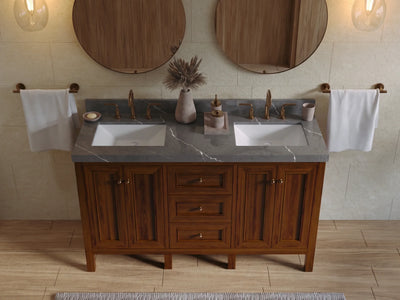Nashville Teak Wood 60 in. W x 22 in. D Double Sink Bathroom Vanity